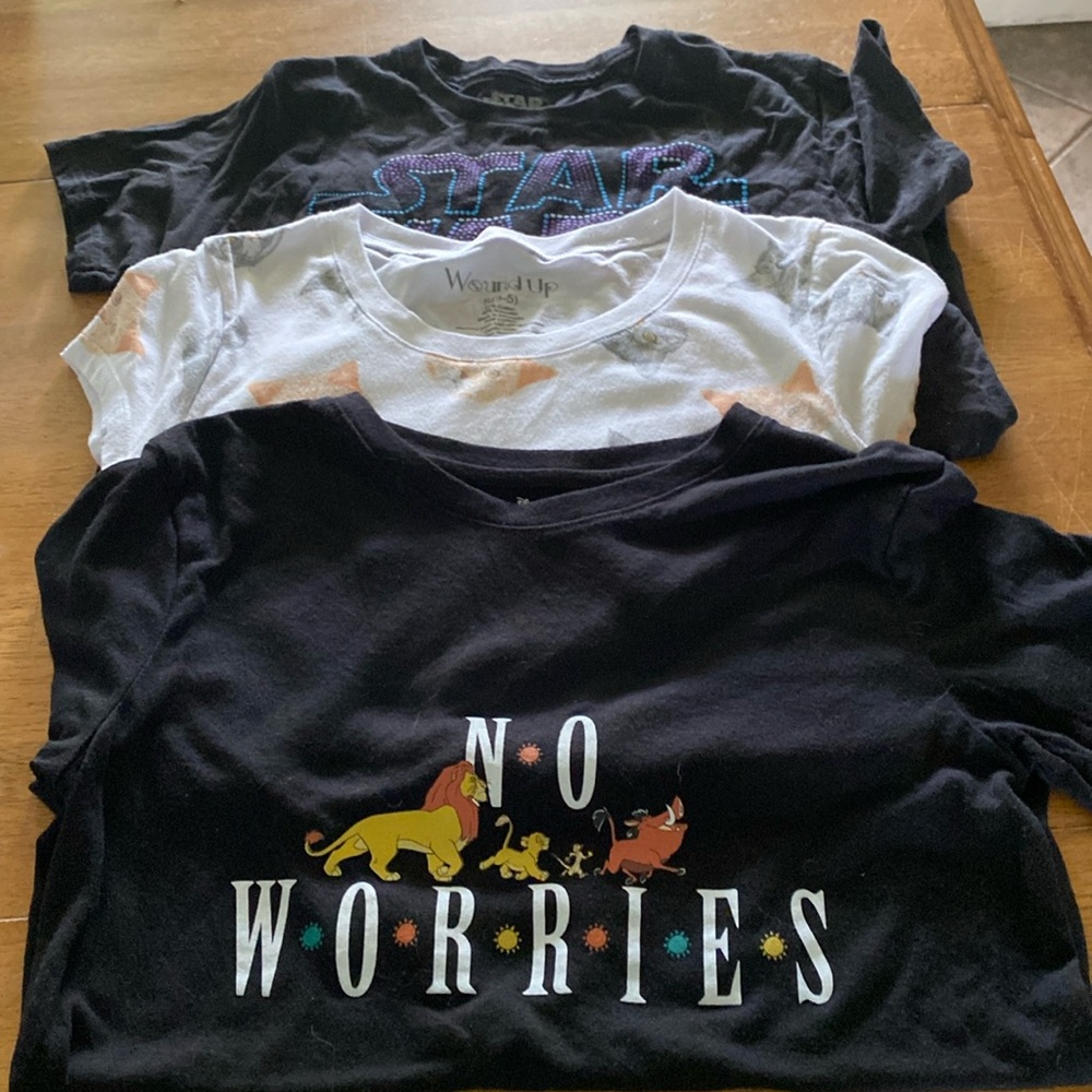 Bundle of Three Junior size Small graphic T-shirts.